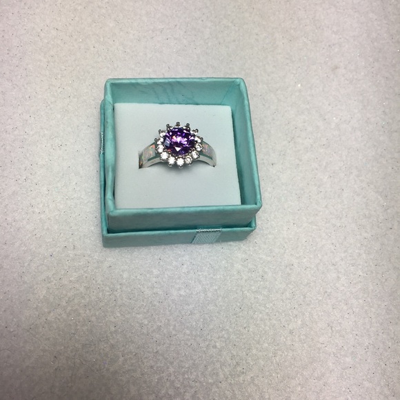 Amethyst Purple Stone & Opal Cocktail Ring with in sterling silver sz 7.5 - Picture 5 of 8